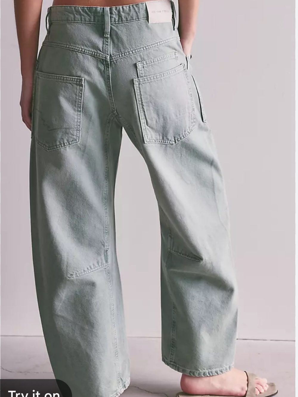We The Free Good Luck Mid-Rise Barrel Wide-Leg Mint Green Jeans Women’s Size 27
